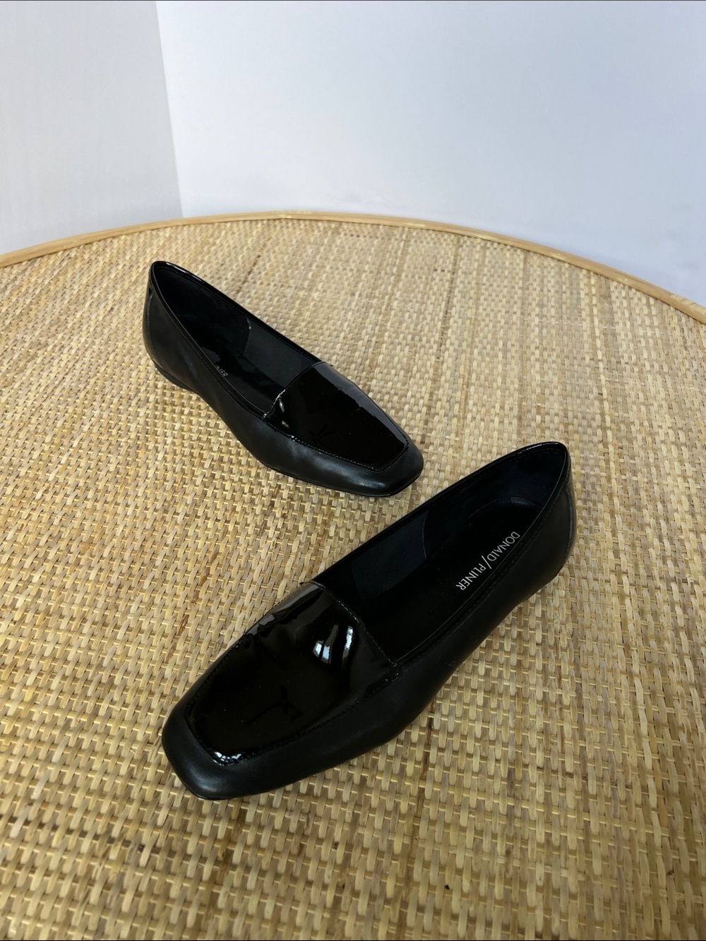 Donald J. Pliner Honey Black Patent Leather Square Toe Slip-on Loafer Women 7